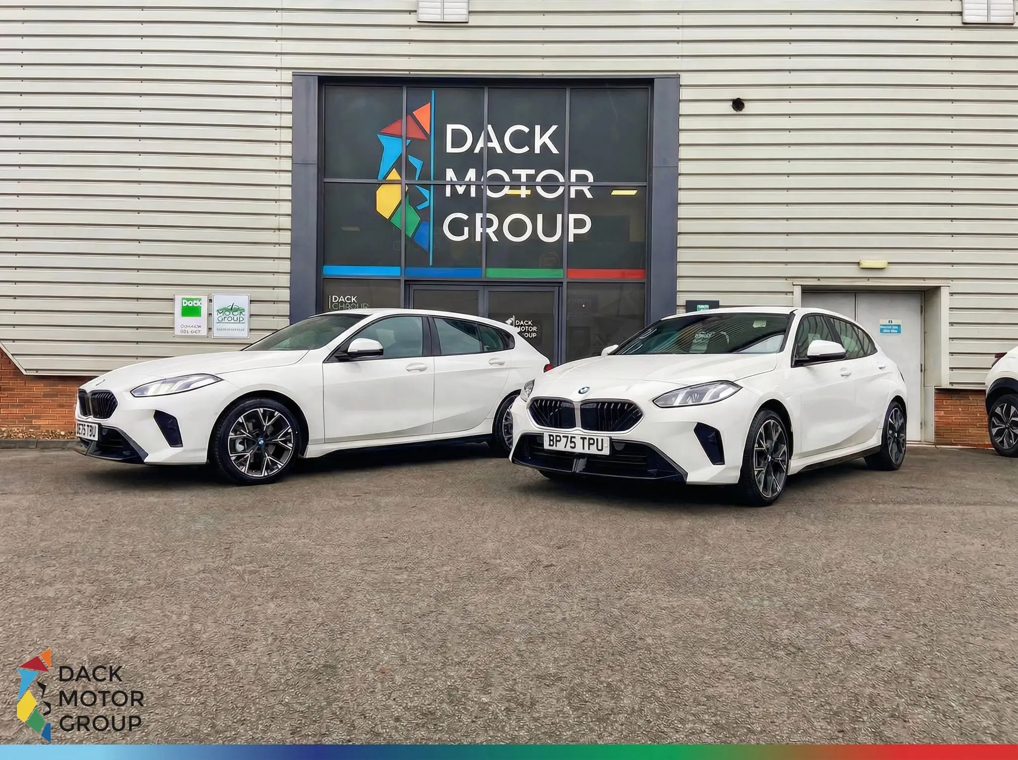 BMWs outside the Dack Motor Group building in Lincoln